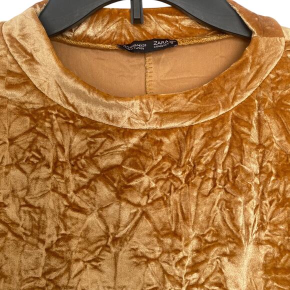 ZARA WB Crushed Velvet Gold Dress Size Medium - Picture 6 of 7